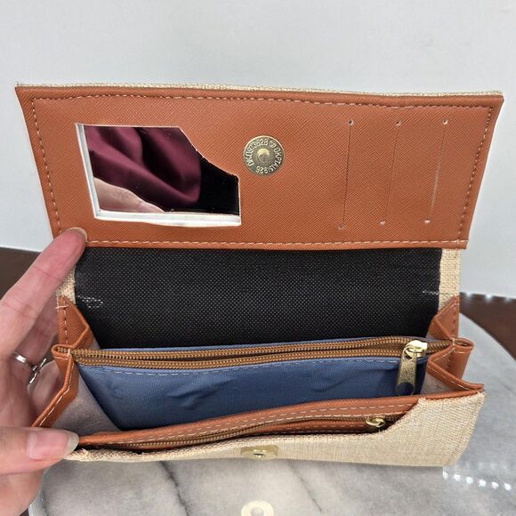 Boho Colorful Embroidered Wallet Clutch Womens Beige Pom Pom Trim Festival - Picture 3 of 9